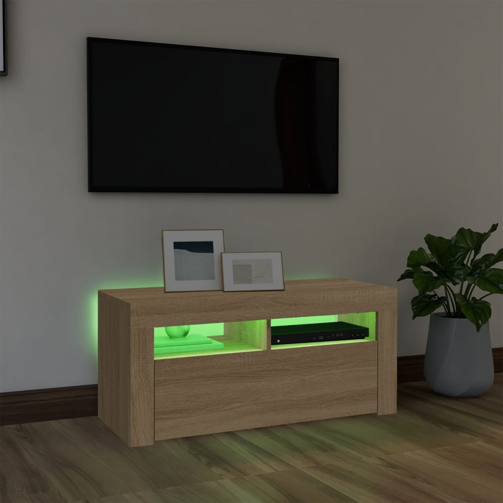 vidaXL ТВ шкаф с LED осветление, сонома дъб, 90x35x40 см