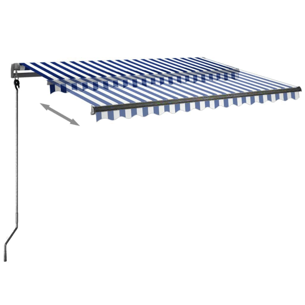 vidaXL Автоматичен сенник LED и сензор за вятър 350x250 см синьо/бяло