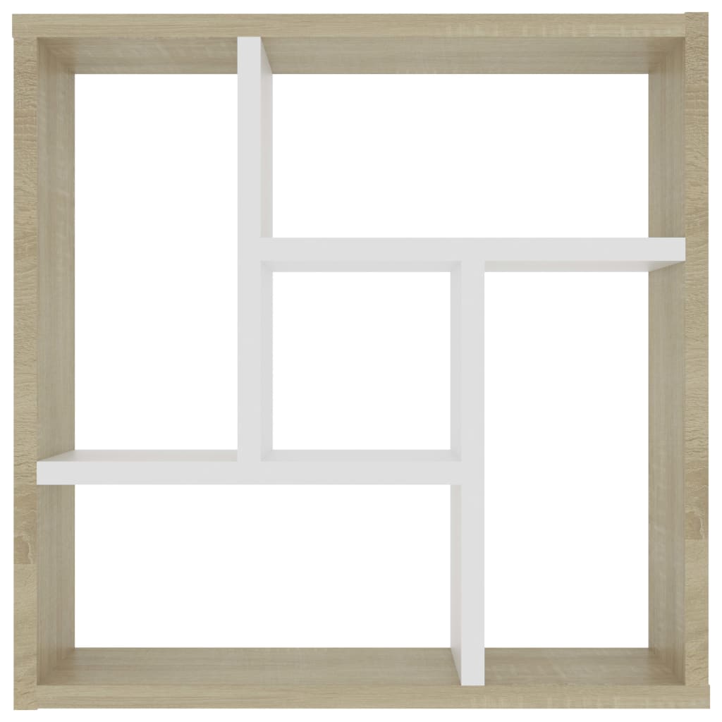 vidaXL Стенен рафт, бяло и дъб сонома, 45,1x16x45,1 см, ПДЧ