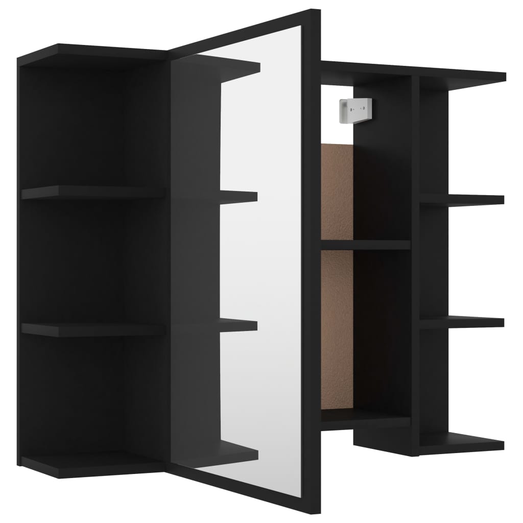 vidaXL Шкаф за баня с огледало, черен, 80x20,5x64 см, ПДЧ