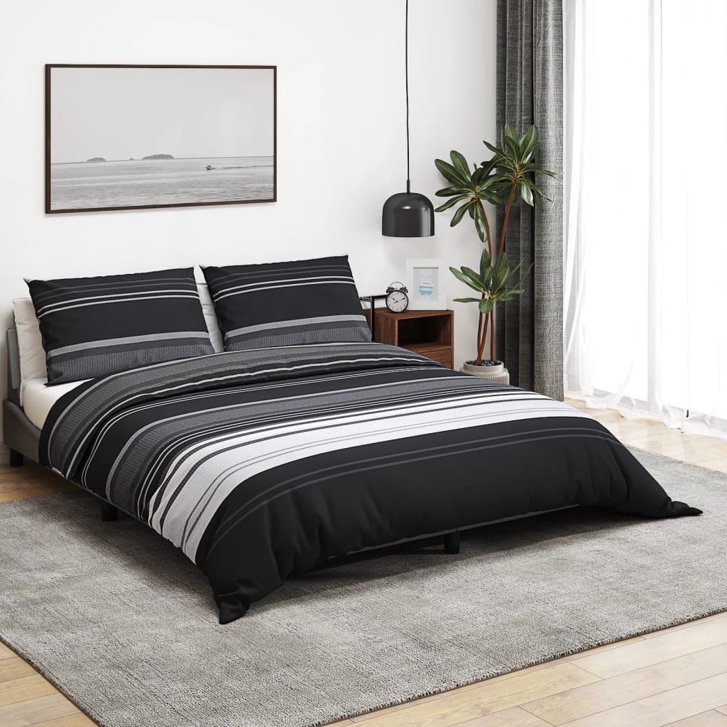 vidaXL Комплект спално бельо, черно и бяло, 200x200 см, памук