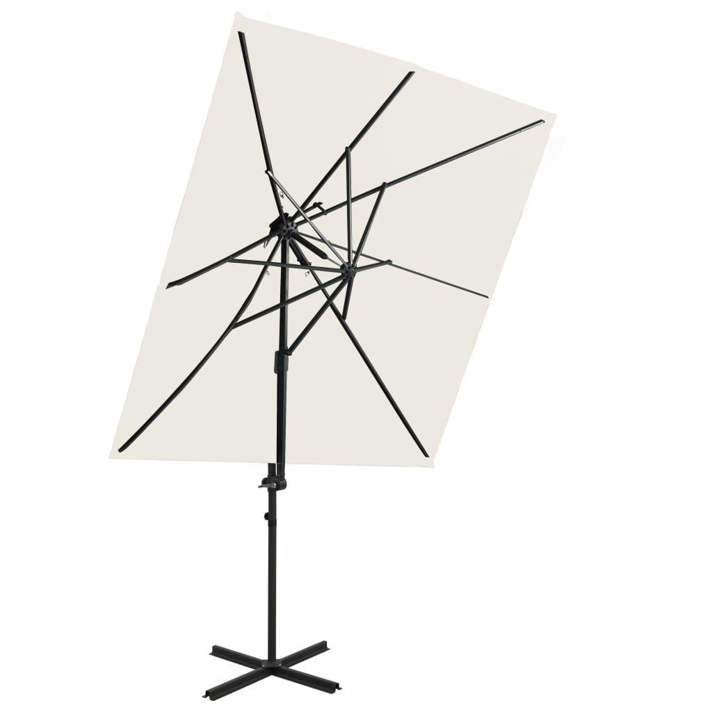 vidaXL Градински чадър чупещо рамо с двоен покрив пясъчен 250x250 см