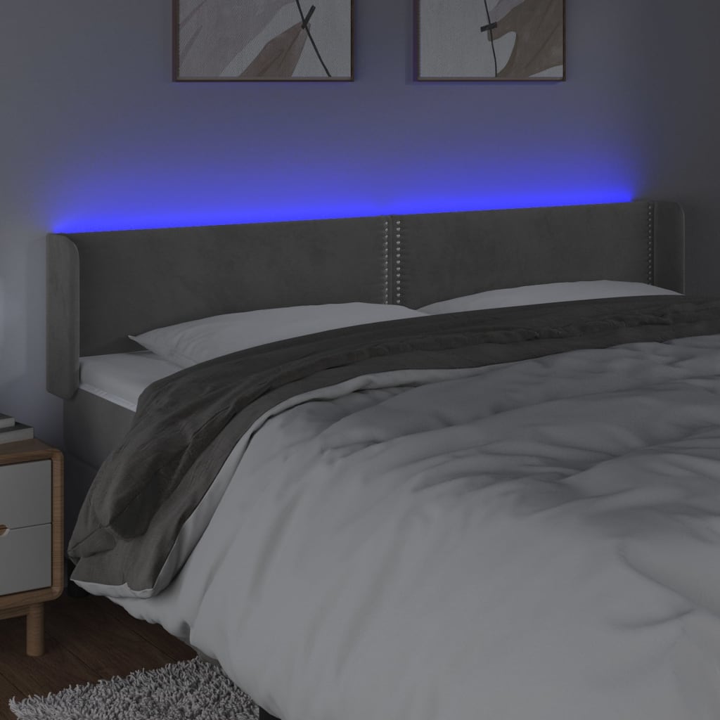 vidaXL LED горна табла за легло, светлосива, 183x16x78/88 см, кадифе