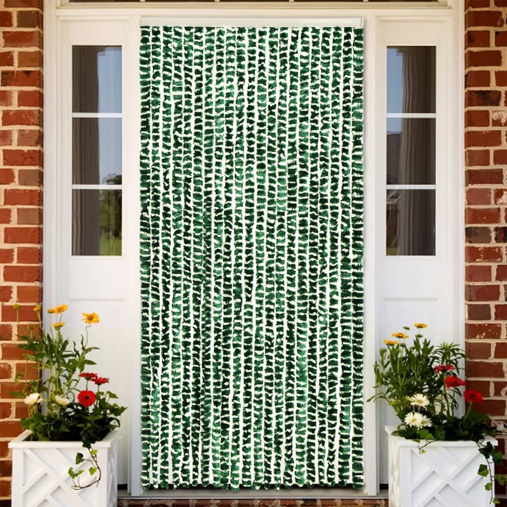 vidaXL Ресни за врата против мухи, зелено и бяло, 100x200 см, шенил
