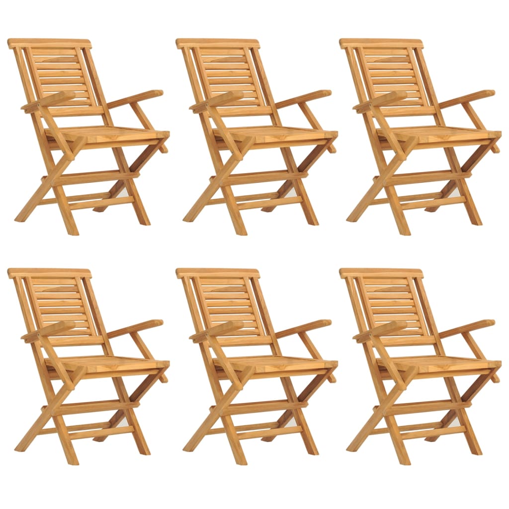 vidaXL Сгъваеми градински столове, 6 бр, 56x63x90 см, тик масив