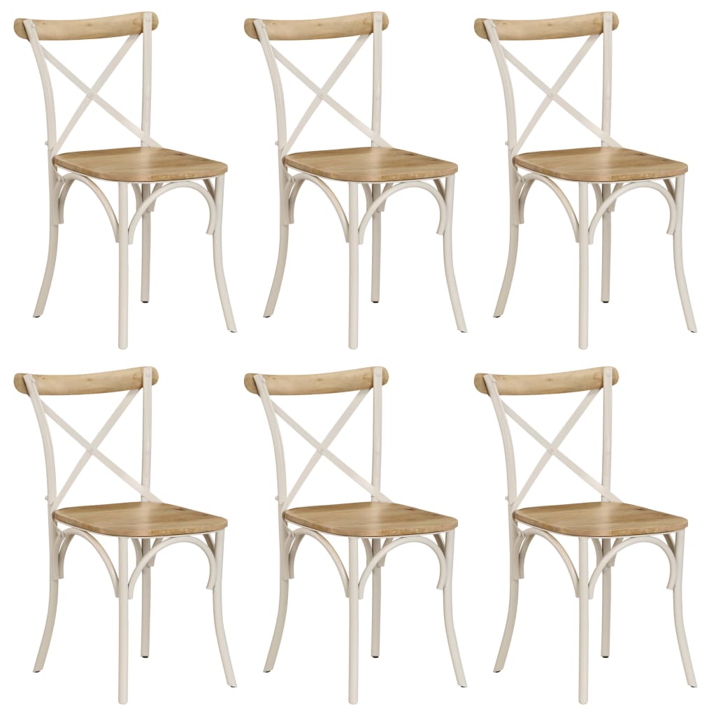 vidaXL Кръстати столове, 6 бр, бели, мангово дърво масив