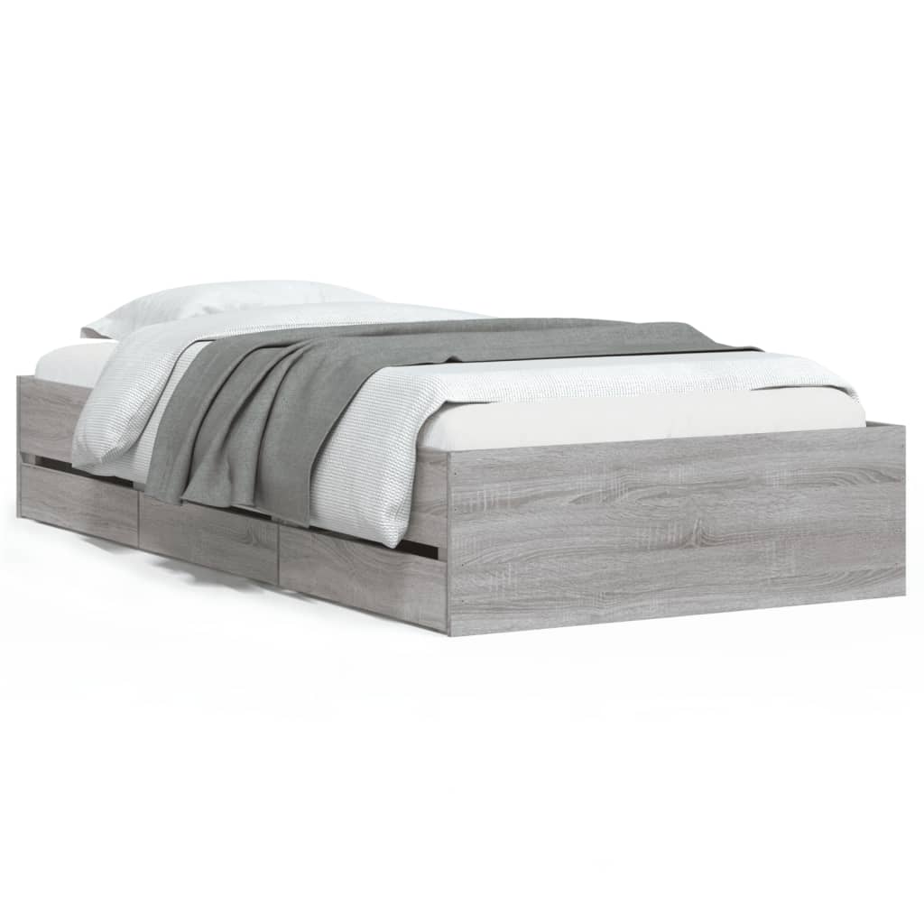 vidaXL Рамка за легло с чекмедже сив сонома 90x200 см инженерно дърво