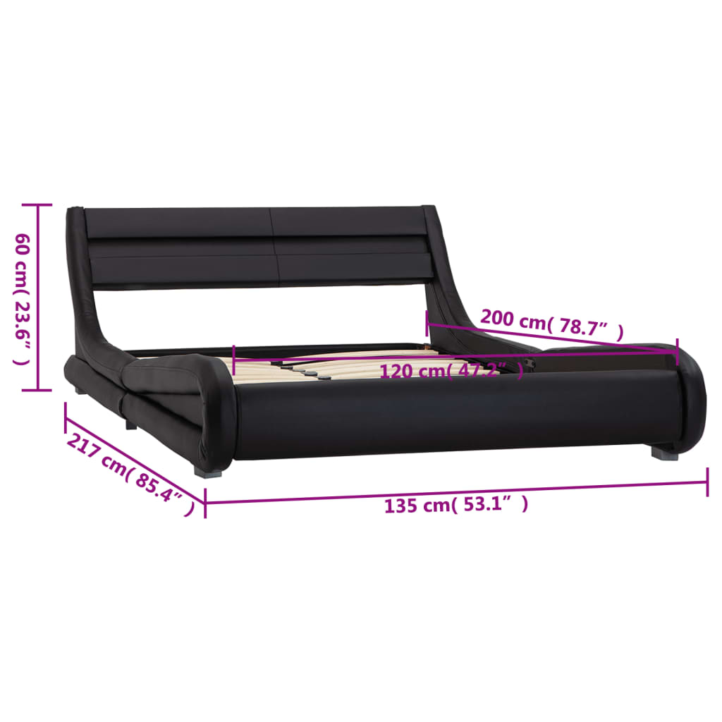 vidaXL Рамка за легло с LED, черна, изкуствена кожа, 120x200 cм