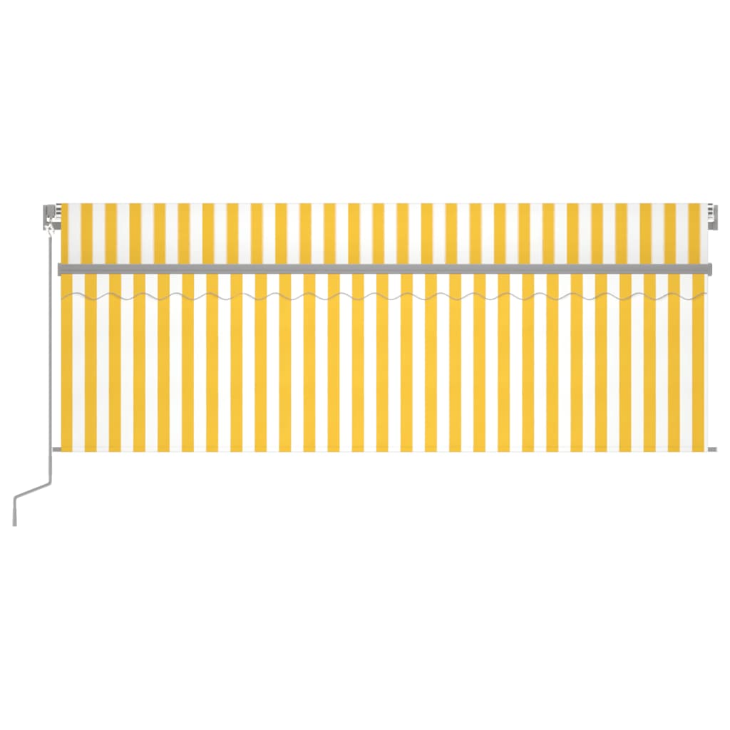 vidaXL Автоматично прибиращ се сенник с щора, 4,5x3 м, жълто и бяло