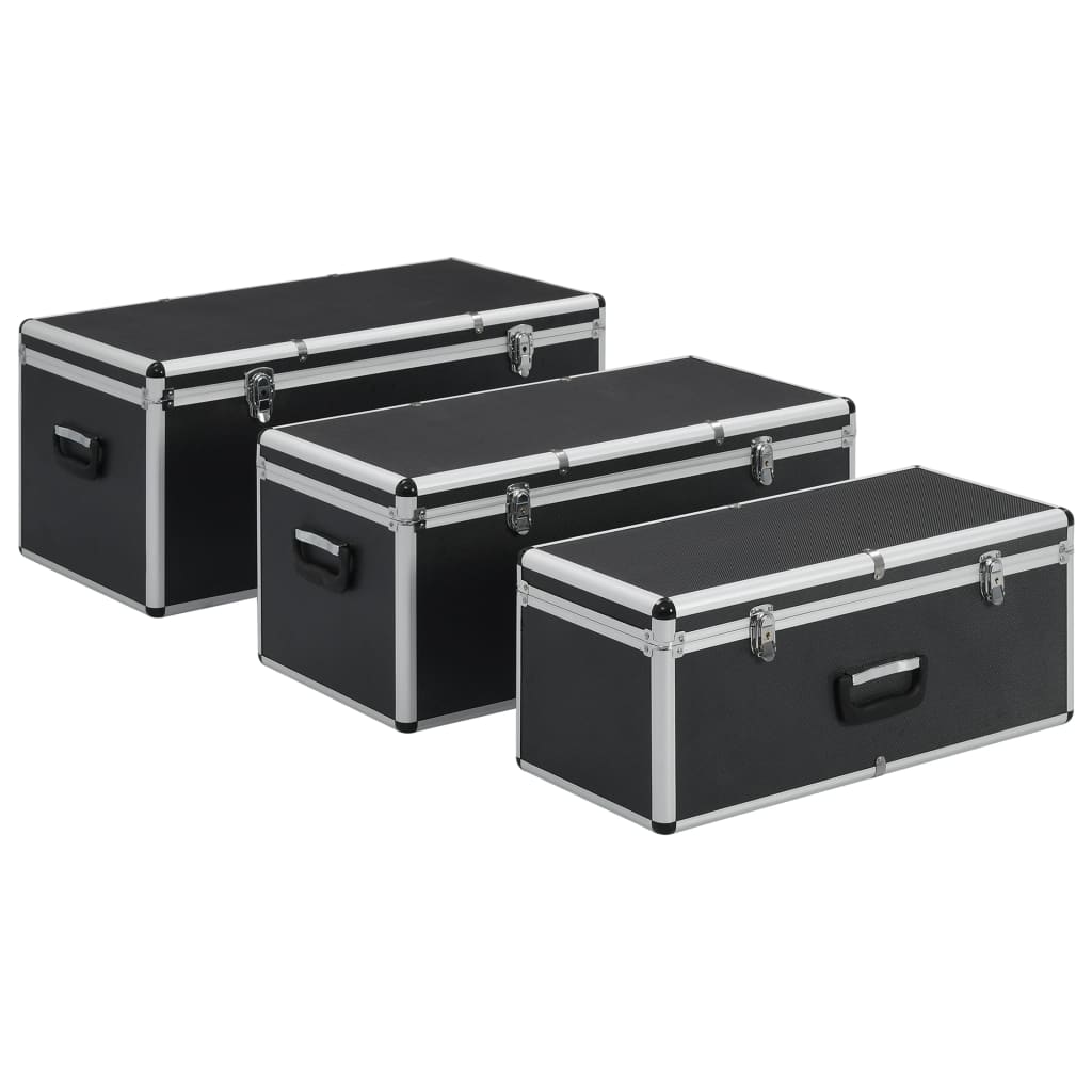vidaXL Куфари за съхранение, 3 бр, черни, алуминий