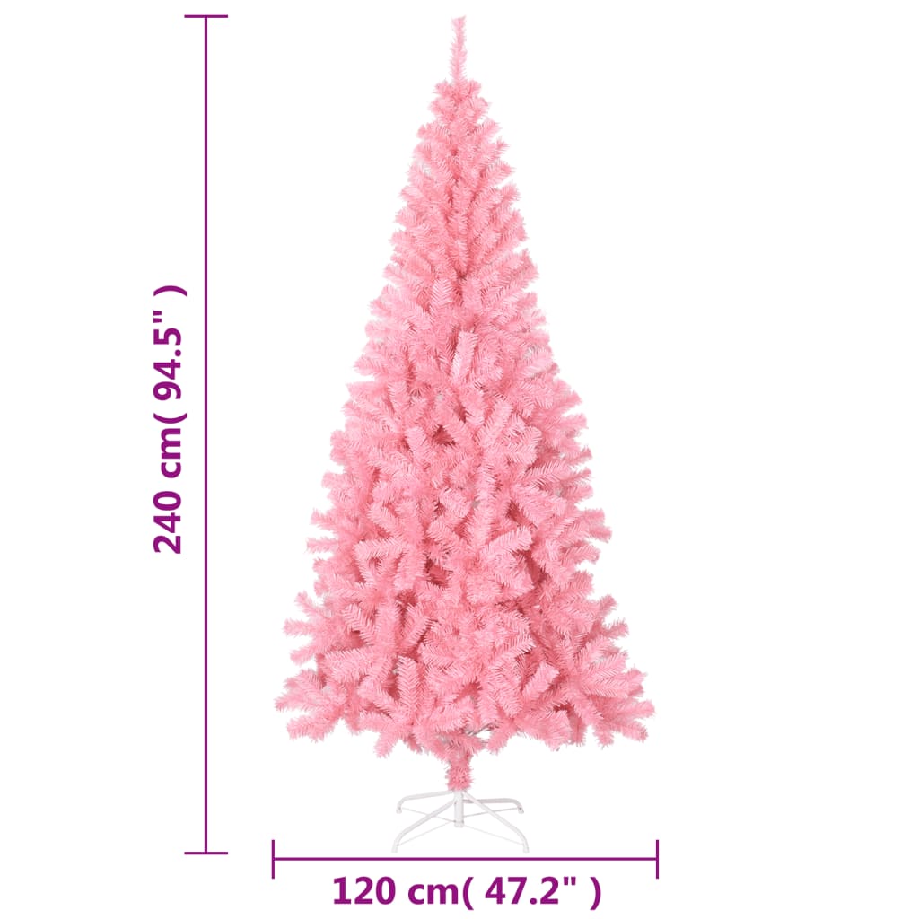 vidaXL Изкуствена коледна елха със стойка, розова, 240 см, PVC