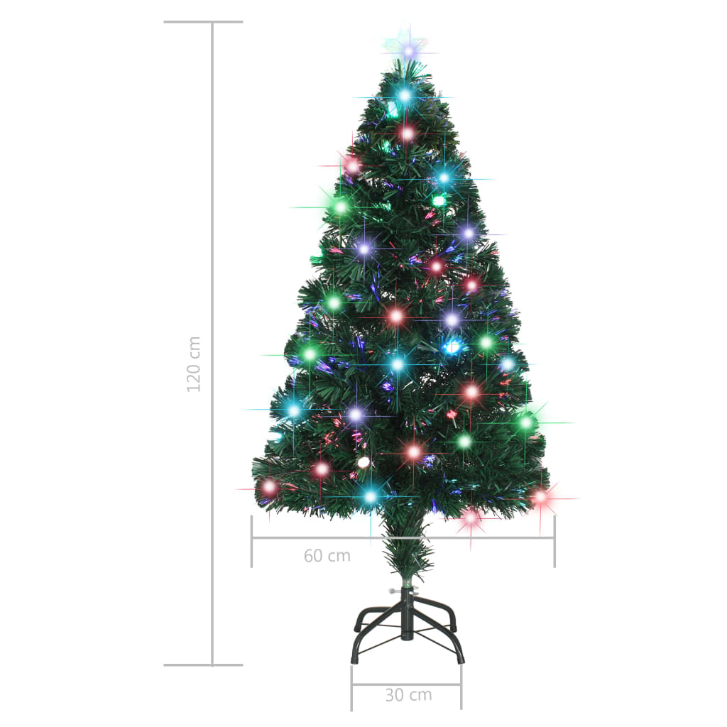 vidaXL Готова осветена коледна елха със стойка 120 см оптично влакно