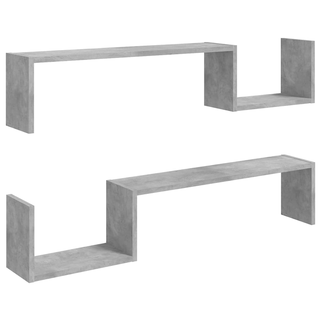 vidaXL Стенни рафтове, 2 бр, бетонно сиви, 100x15x20 см, ПДЧ