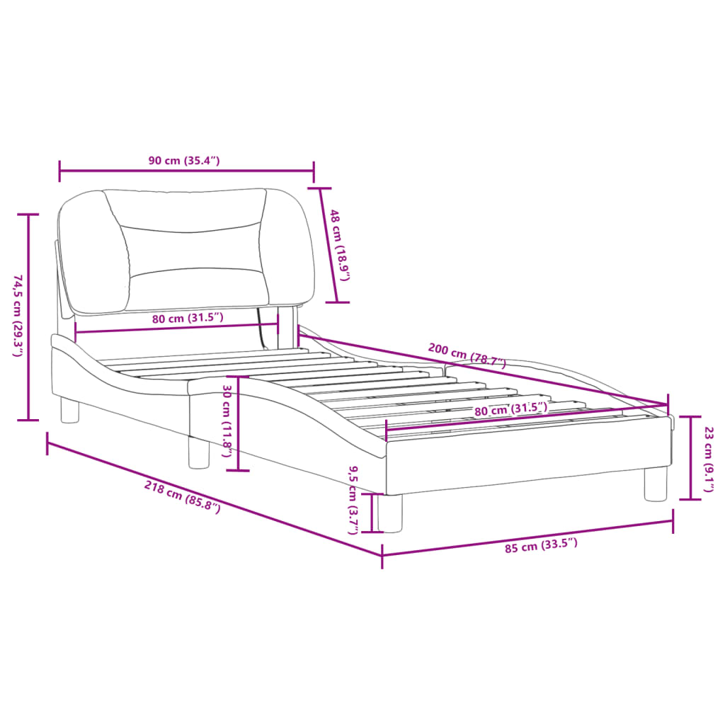 vidaXL Рамка за легло с LED осветление, капучино, 80x200 см, еко кожа