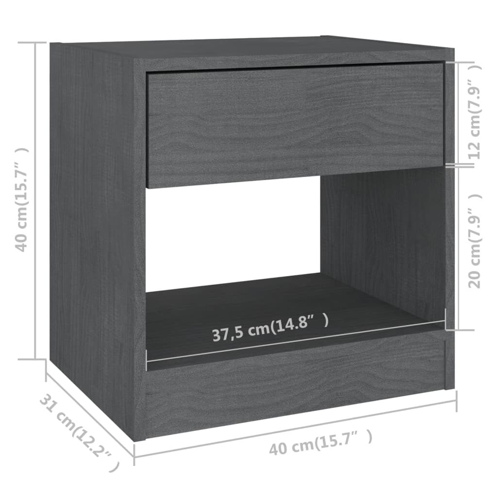 vidaXL Нощни шкафчета, 2 бр, сиви, 40x31x40 см, бор масив