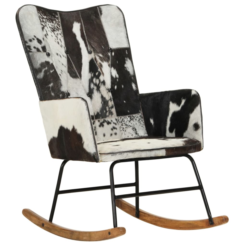 vidaXL Люлеещ стол, черен, естествена кожа