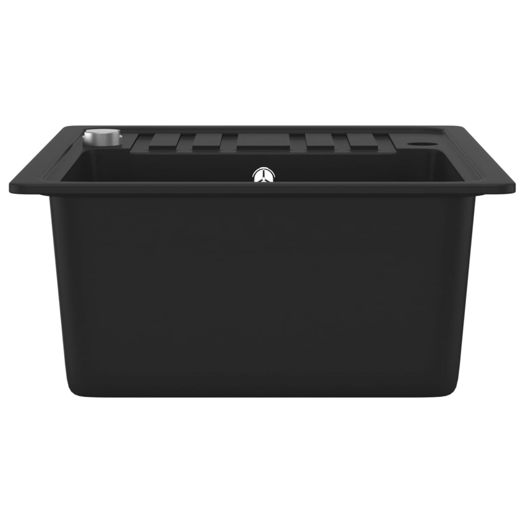 vidaXL Гранитна кухненска мивка с едно корито, черна