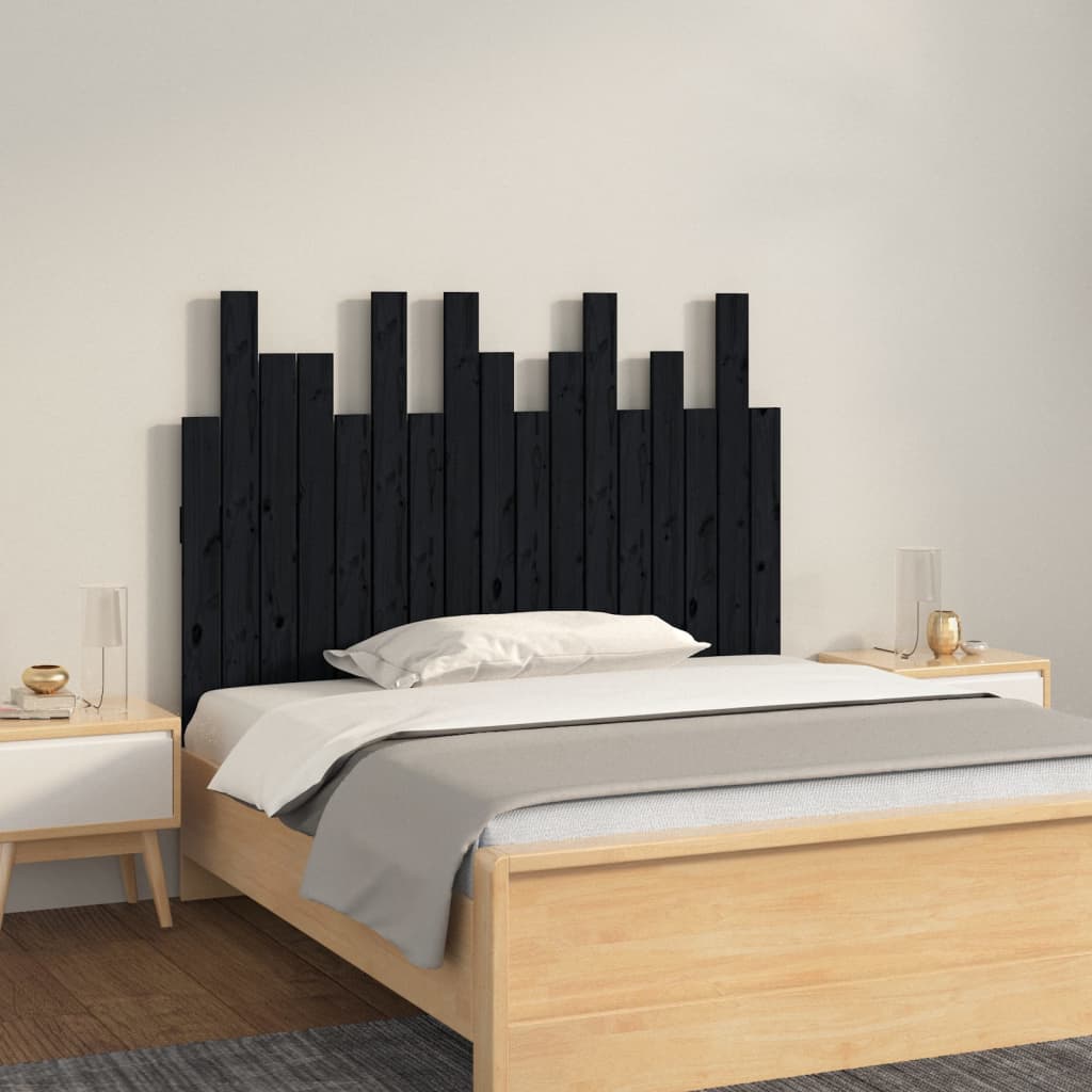 vidaXL Стенна табла за спалня, черна, 108x3x80 см, борово дърво масив