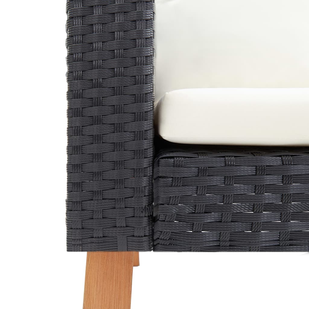 vidaXL Едноместен градински диван с възглавници, полиратан, черен