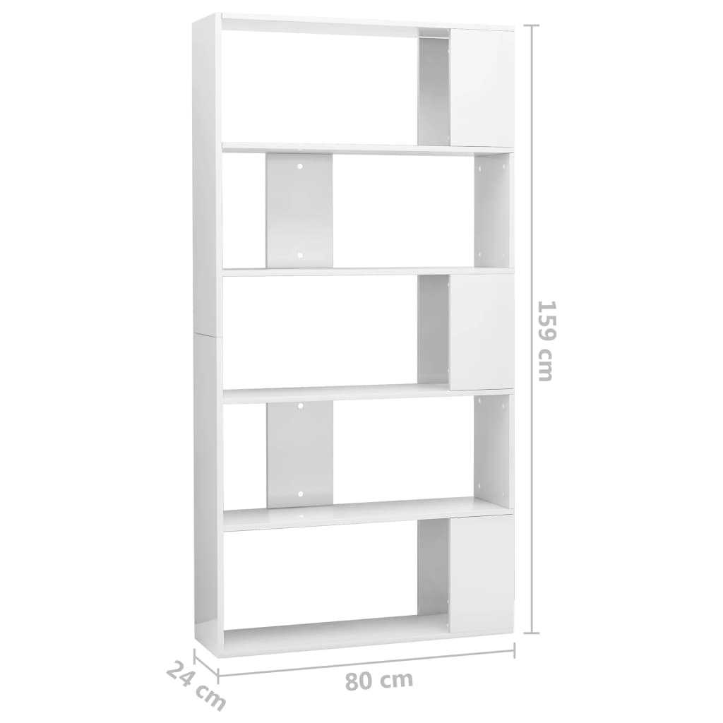 vidaXL Библиотека/разделител за стая, бял гланц, 80x24x159 см