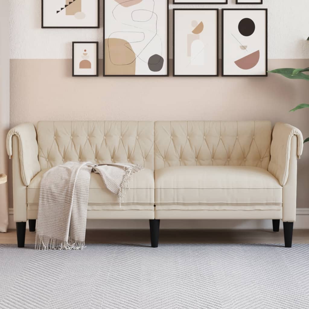 vidaXL Честърфийлд диван, 2-местен, кремав, текстил