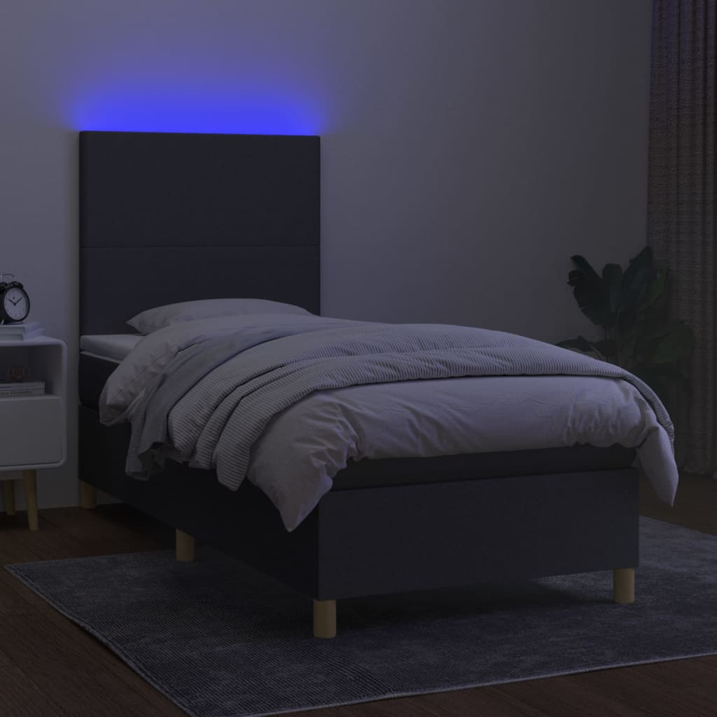 vidaXL Боксспринг легло с матрак и LED, тъмносиво, 80x200 см, плат