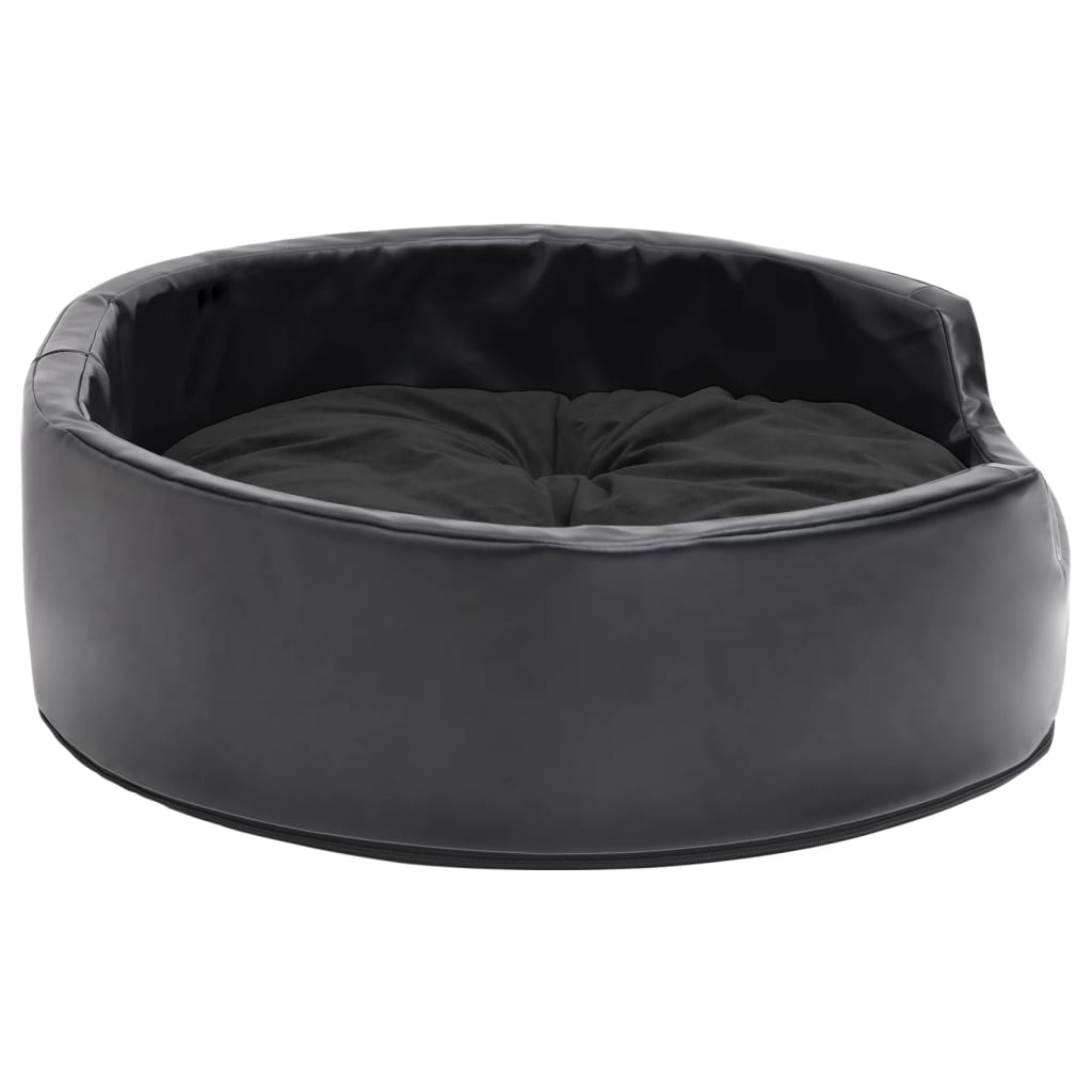 vidaXL Кучешко легло, черно, 69x59x19 см, плюш и изкуствена кожа