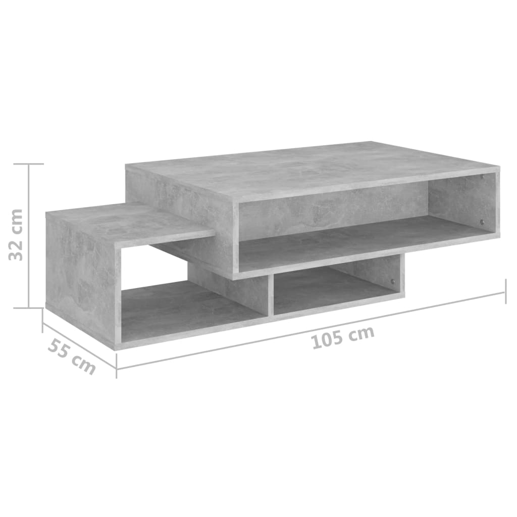 vidaXL Маса за кафе, бетонно сива, 105x55x32 см, ПДЧ