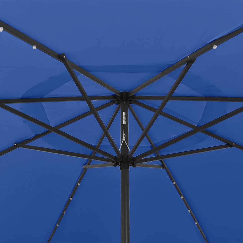 vidaXL Градински чадър с LED лампички и метален прът 400 см лазурносин