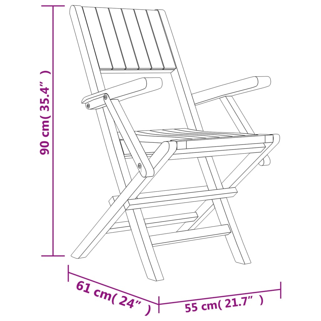 vidaXL Сгъваеми градински столове, 4 бр, 55x61x90 см, тик масив