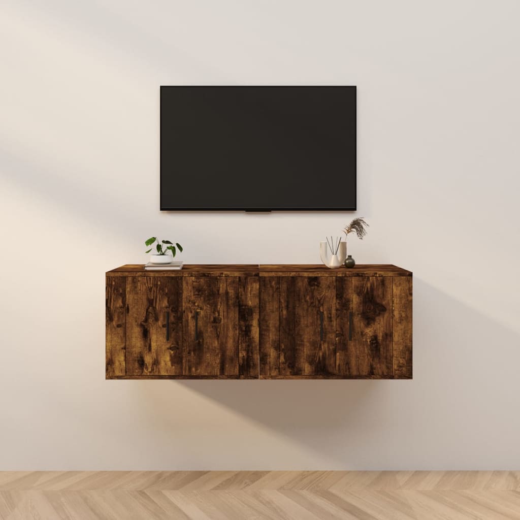 vidaXL ТВ шкафове със стенен монтаж, 2 бр, опушен дъб, 57x34,5x40 см