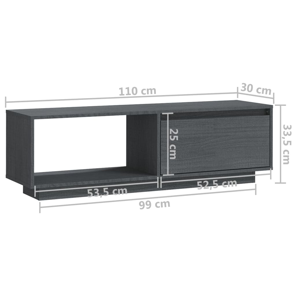 vidaXL ТВ шкаф, сив, 110x30x33,5 см, бор масив
