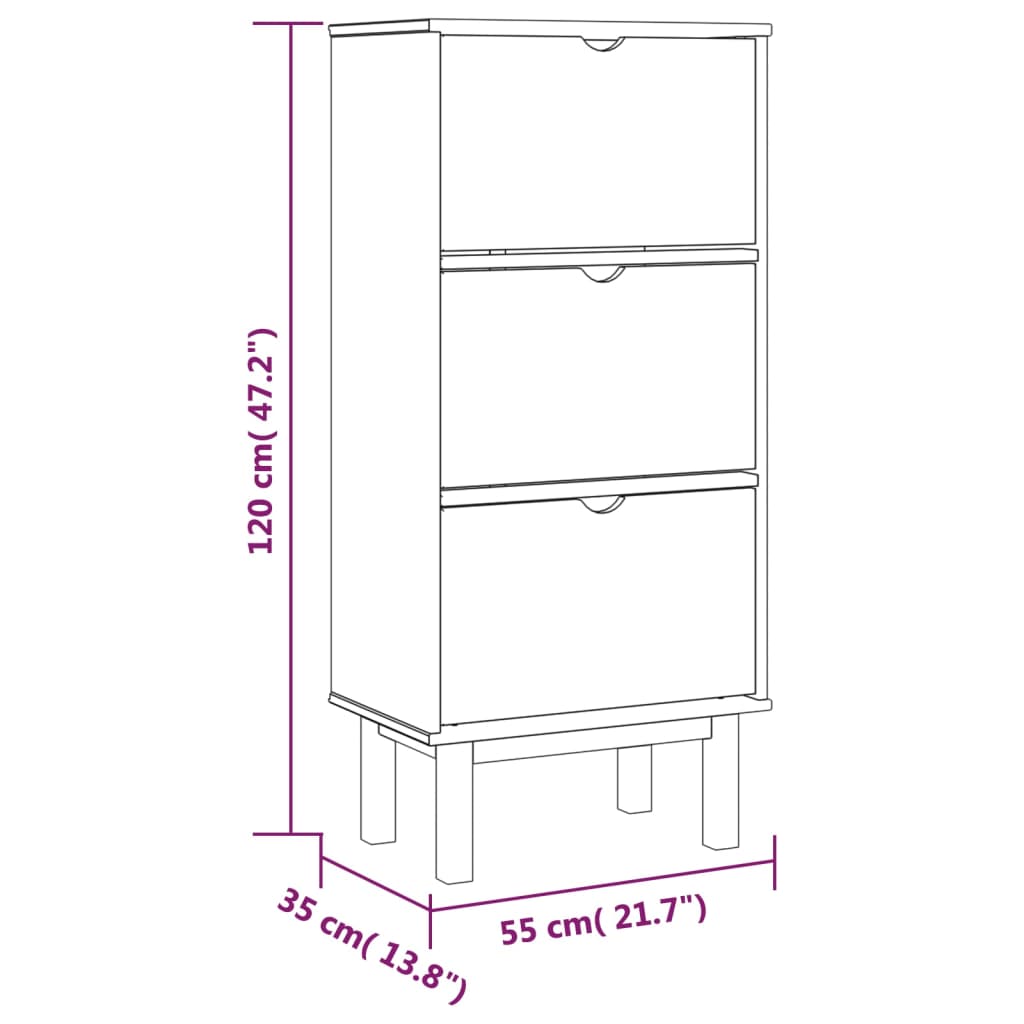 vidaXL Шкаф за обувки OTTA с 3 чекмеджета, кафяво и бяло, бор масив