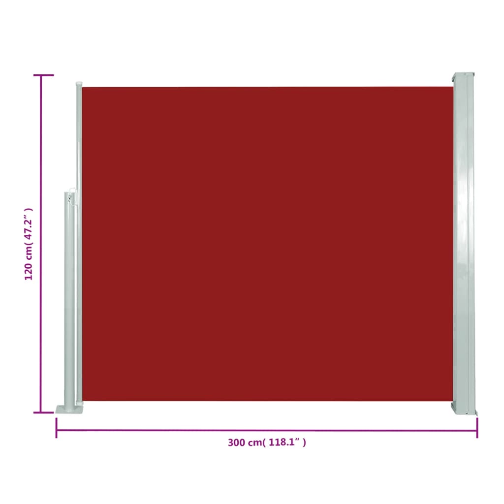 vidaXL Прибираща се странична тента, 120х300 см, червена