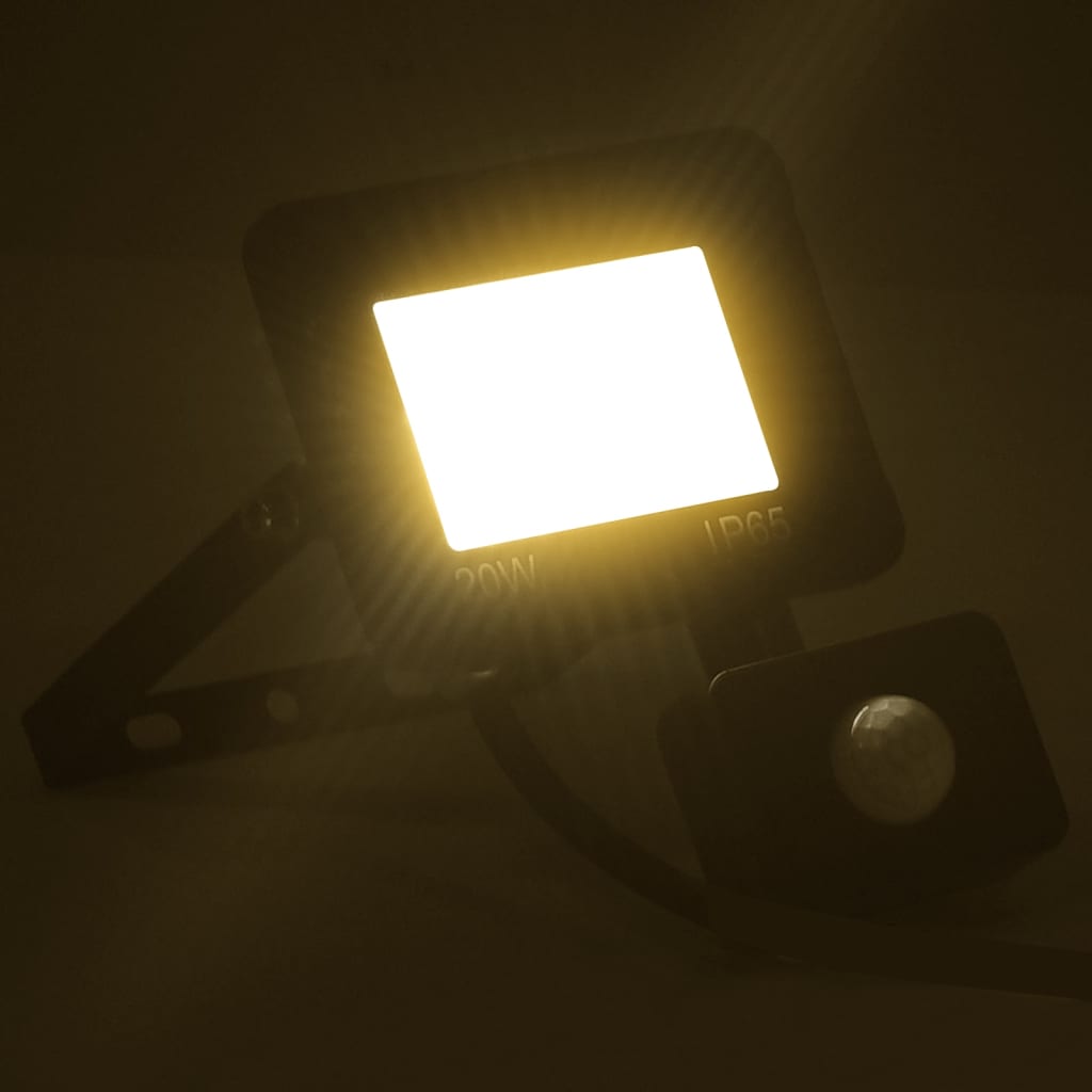 vidaXL LED прожектор със сензор, 20 W, топло бяло