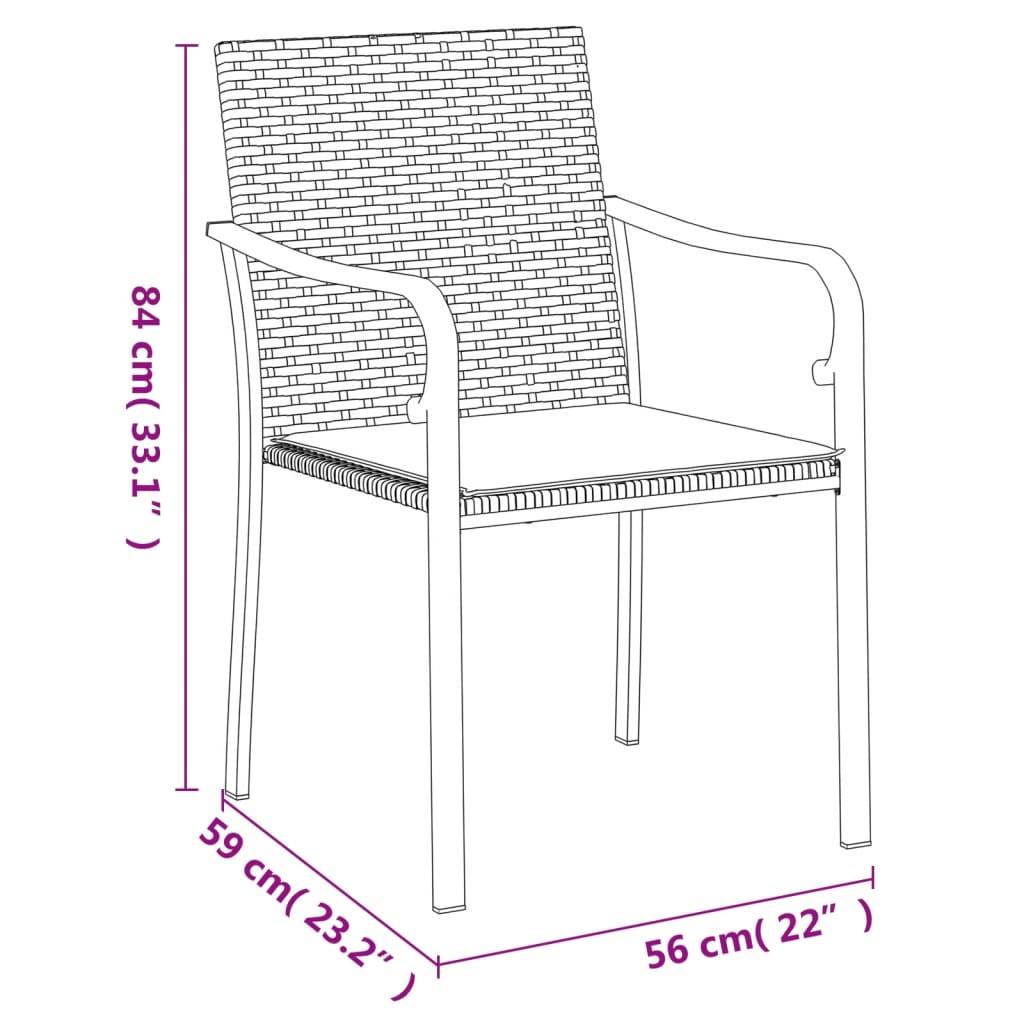 vidaXL Градински стол с възглавници 6 бр черни 56x59x84 см полиратан