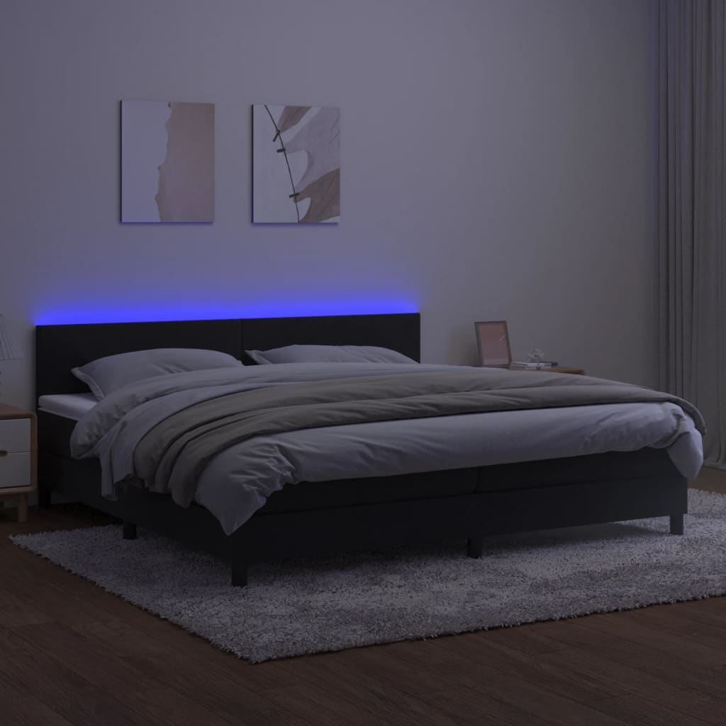 vidaXL Боксспринг легло с матрак и LED, черно, 200x200 см, кадифе