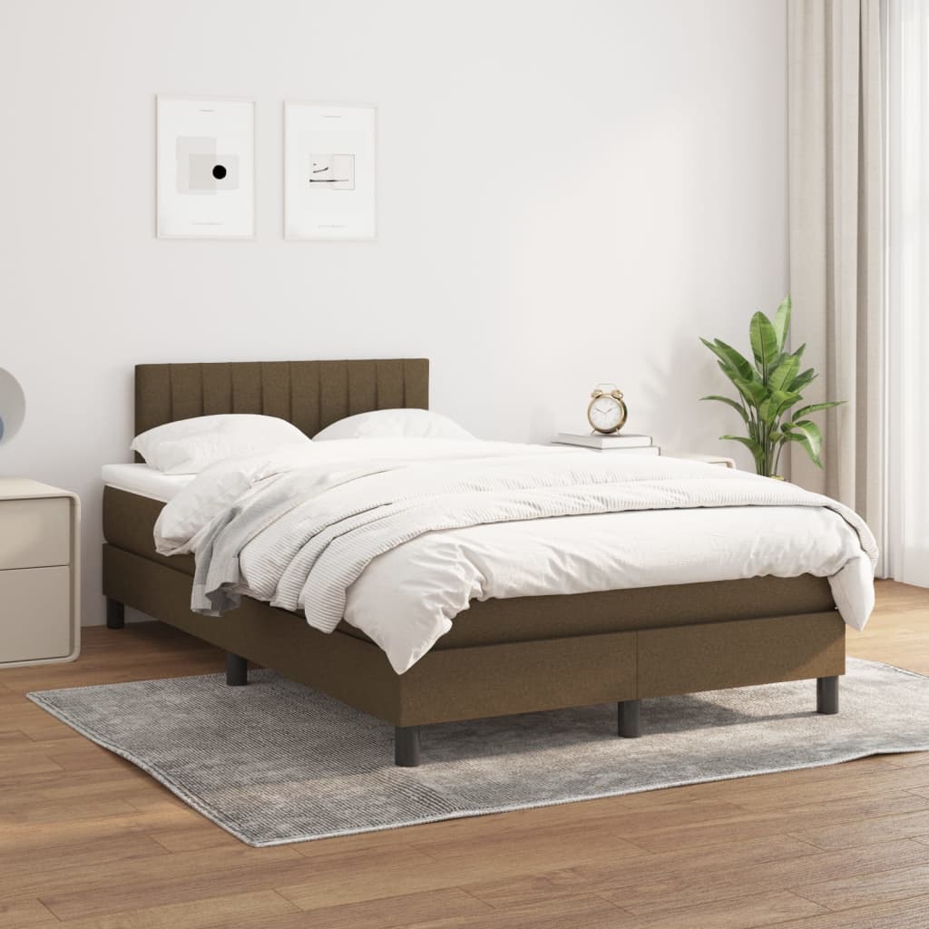vidaXL Боксспринг легло с матрак, тъмнокафяво, 120x200 см, плат