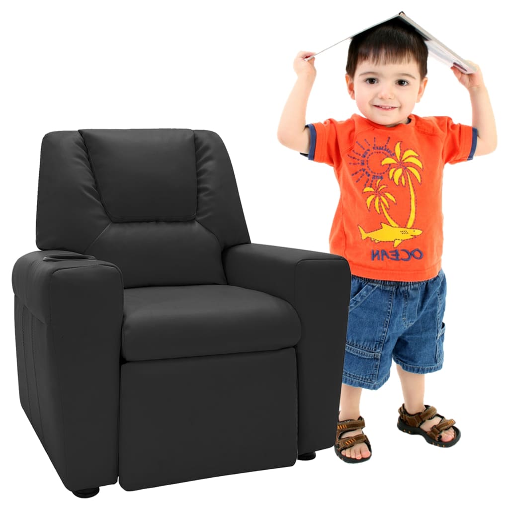 vidaXL Детско наклоняемо кресло, изкуствена кожа, черно