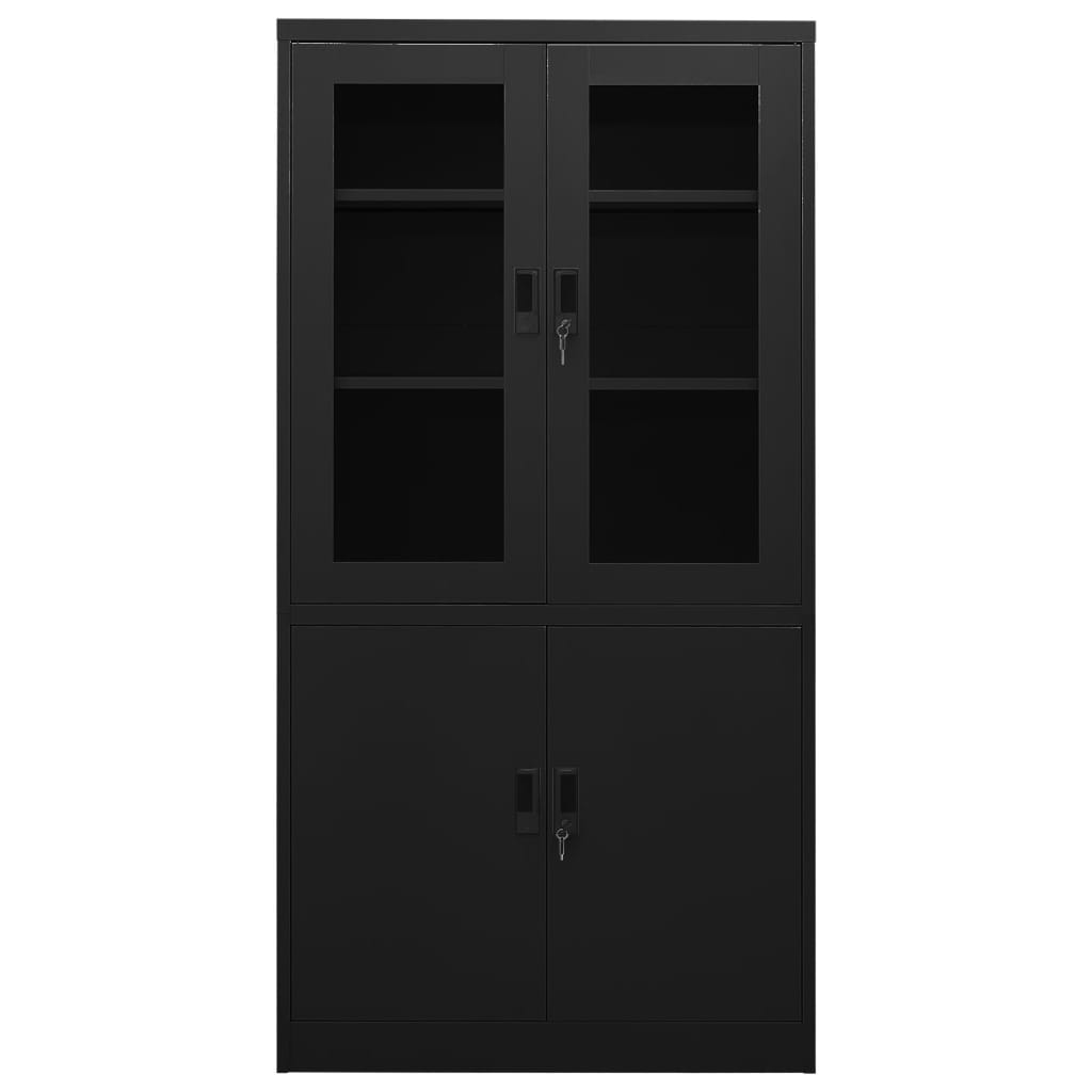 vidaXL Офис шкаф, черен, 90x40x180 см, стомана