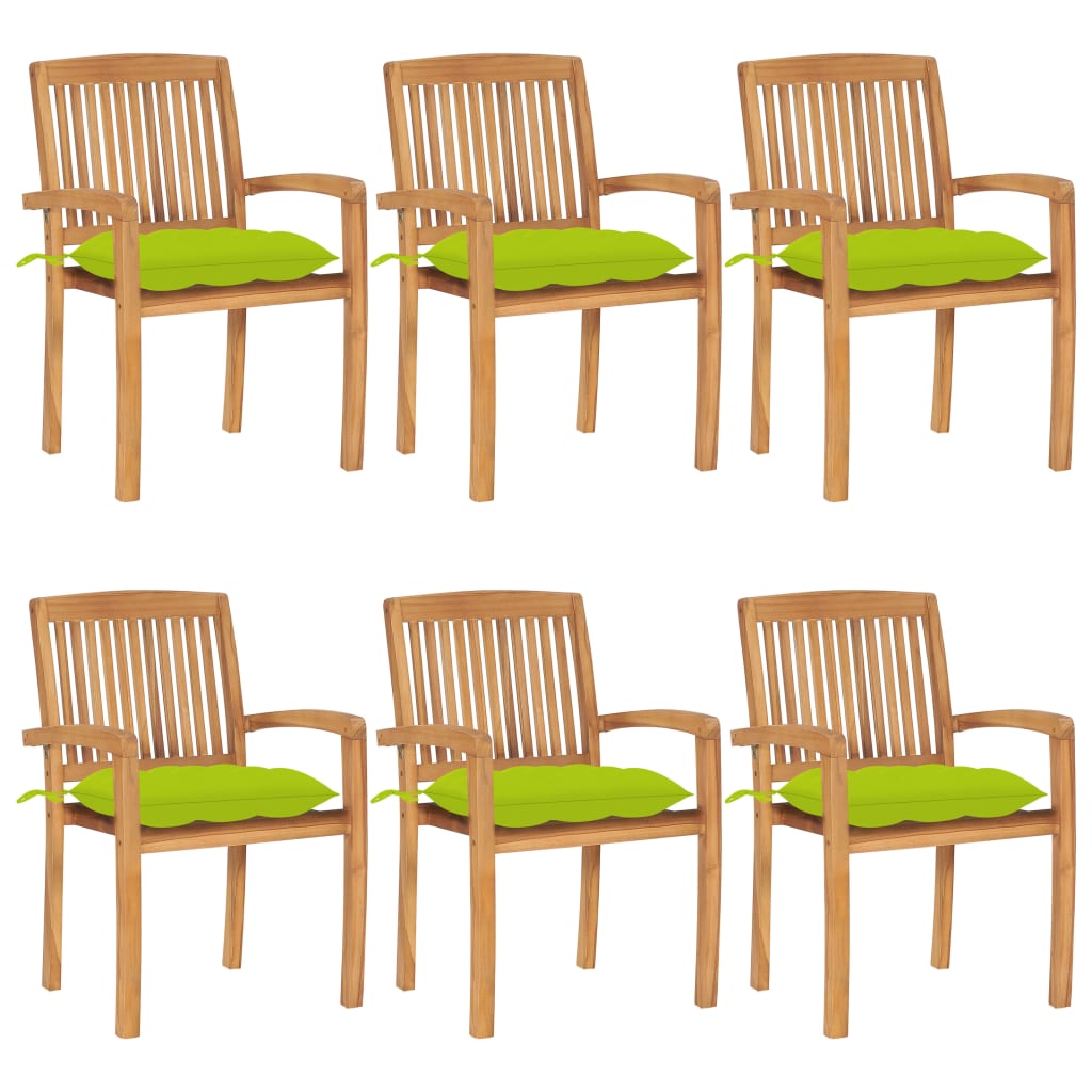 vidaXL Стифиращи градински столове с възглавници 6 бр тик масив