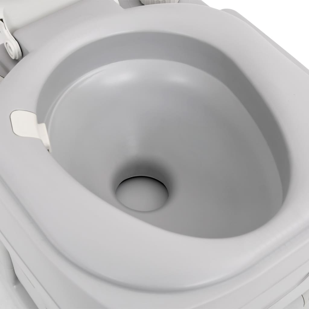 vidaXL Преносима къмпинг тоалетна, сиво и бяло, 22+12 л, HDPE