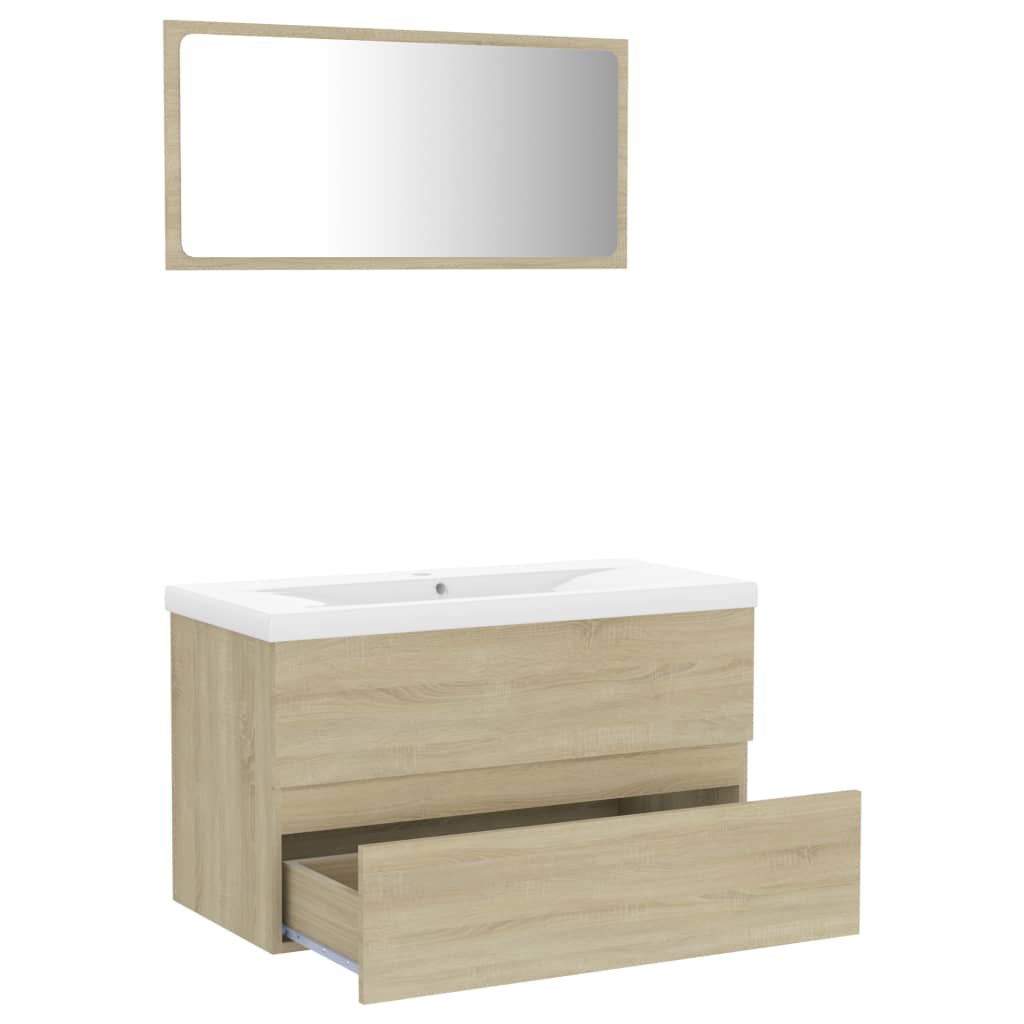 vidaXL Комплект мебели за баня, дъб сонома, ПДЧ