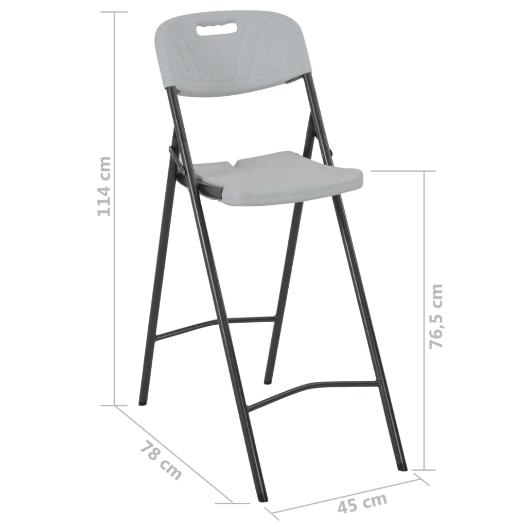 vidaXL Сгъваеми бар столове, 2 бр, HDPE и стомана, бели