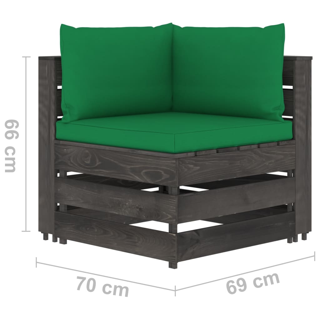 vidaXL 3-местен градински диван с възглавници, сиво импрегнирано дърво