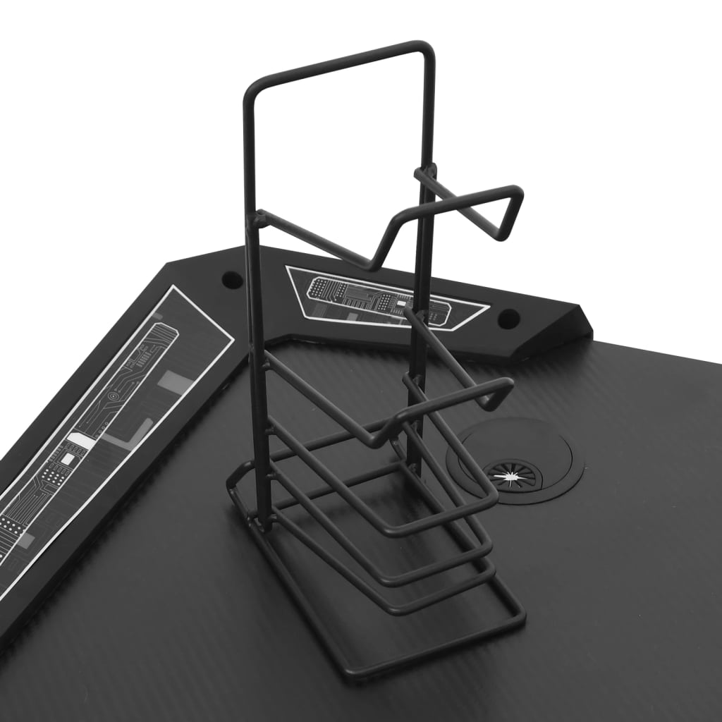 vidaXL Гейминг бюро LED с Y-образни крака, черно, 90x60x75 см