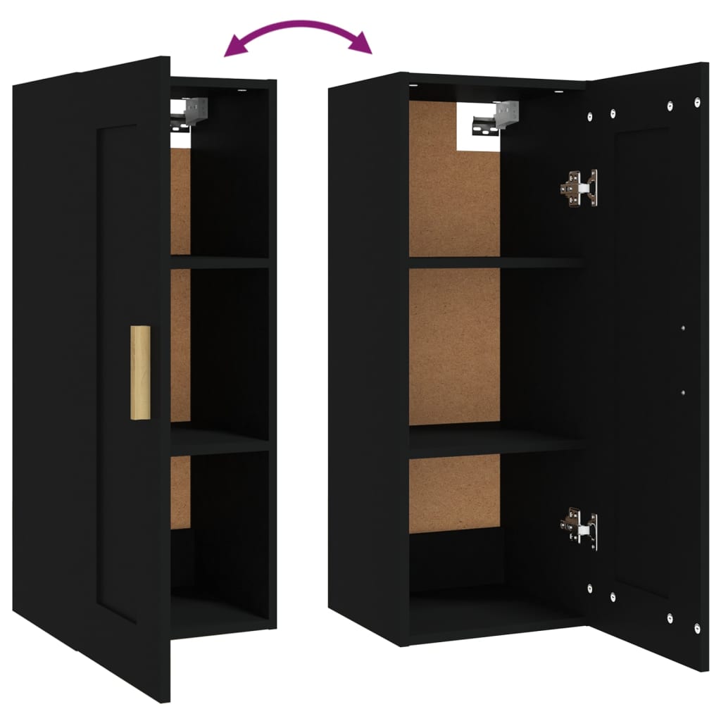 vidaXL Стенен шкаф, черен, 35x34x90 см, инженерно дърво
