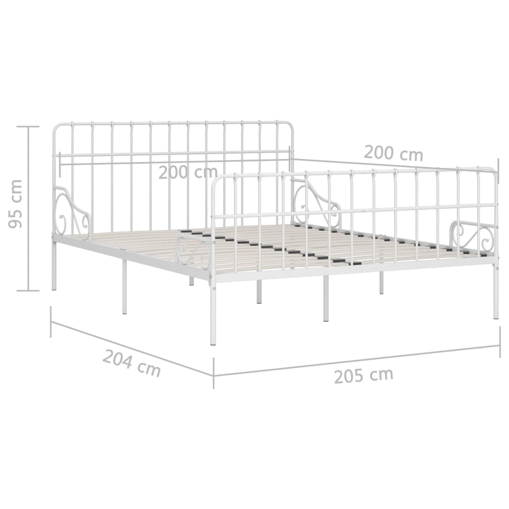 vidaXL Рамка за легло с ламелна основа, бяла, метал, 200x200 см