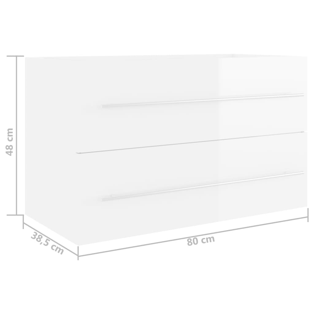 vidaXL Долен шкаф за мивка, бял гланц, 80x38,5x48 см, ПДЧ