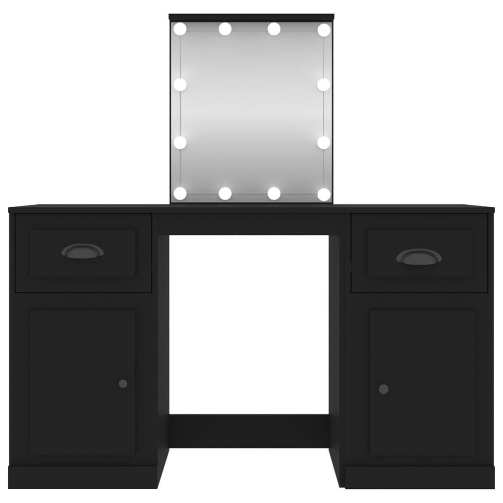 vidaXL Тоалетка с LED осветление, черна, 130x50x132,5 см
